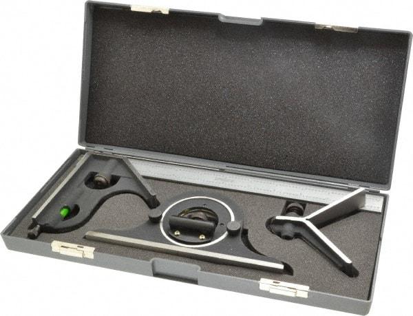 Fowler - 4 Piece, 12" Combination Square Set - 1/64, 1/32, 1/16 & 1/8" (4R) Graduation, Steel Blade, Hardened Steel Square Head - Industrial Tool & Supply