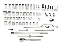 Proto - 65 Piece 1/2" Drive Standard Deep Socket Set - 8 & 12 Points, 3/8 to 1-1/2", Inch Measurement Standard - Industrial Tool & Supply
