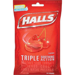 HALLS - Cherry Flavor Cough Drop Lozenges - Sore Throat Relief - Industrial Tool & Supply