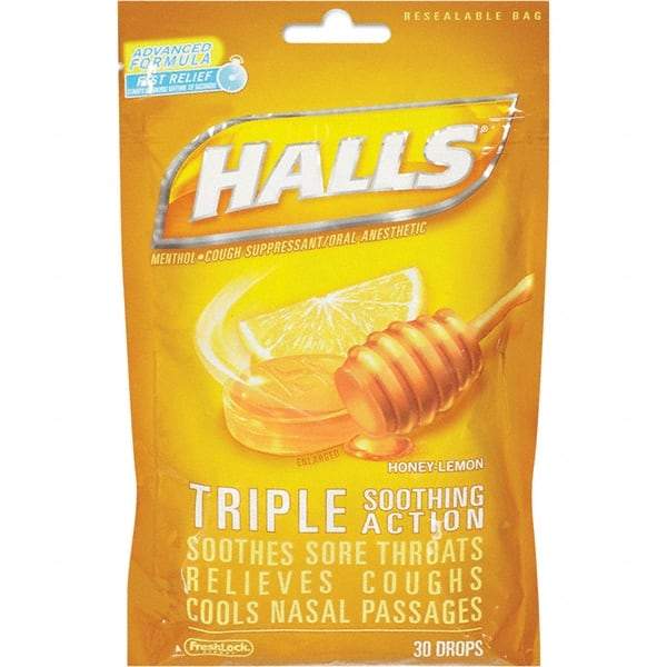 HALLS - Honey Lemon Flavor Cough Drop Lozenges - Sore Throat Relief - Industrial Tool & Supply