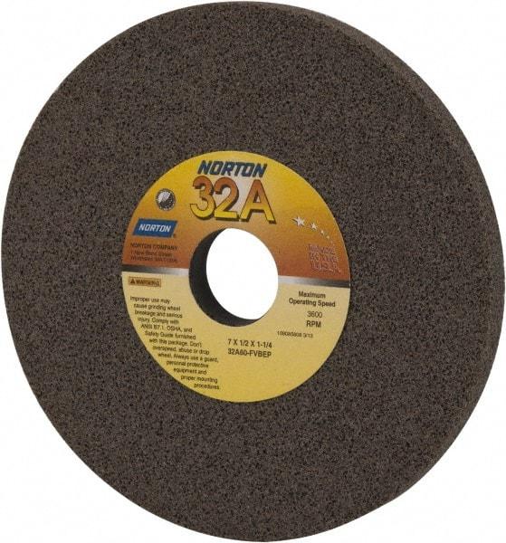 Norton - 7" Diam x 1-1/4" Hole x 1/2" Thick, F Hardness, 60 Grit Surface Grinding Wheel - Aluminum Oxide, Type 1, Medium Grade, 3,600 Max RPM, Vitrified Bond, No Recess - Industrial Tool & Supply