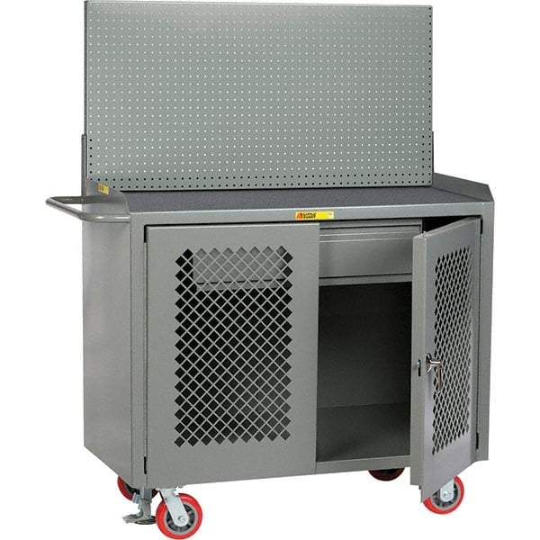 Little Giant - 3,600 Lb Capacity, 2 Shelf, 1 Drawer, 2 Door Mobile Bench Cabinet with Pegboard Panel - 53" Wide x 24" Deep x 43" High, Steel, Gray - Industrial Tool & Supply