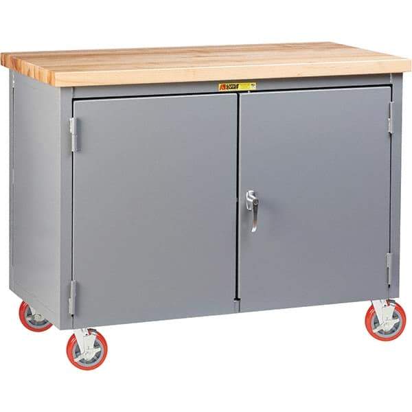 Little Giant - 3,000 Lb Capacity, 2 Shelf, 2 Door Mobile Workbench Cabinet - 48" Wide x 24" Deep x 38-3/4" High, Steel, Gray - Industrial Tool & Supply
