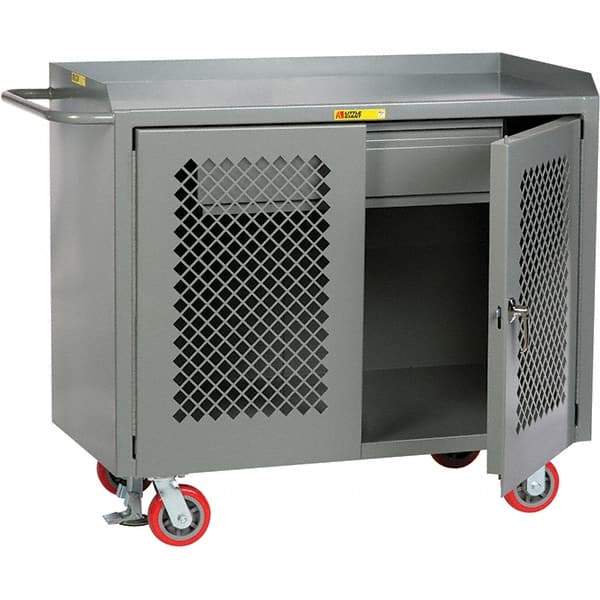 Little Giant - 3,600 Lb Capacity, 2 Shelf, 1 Drawer, 2 Door Mobile Cabinet Bench - 41" Wide x 24" Deep x 43" High, Steel, Gray - Industrial Tool & Supply