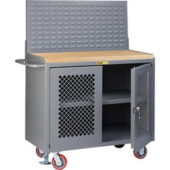Little Giant - 3,600 Lb Capacity, 3 Shelf, 2 Door Mobile Bench Cabinet with Louvered Panel - 41" Wide x 24" Deep x 43" High, Steel, Gray - Industrial Tool & Supply