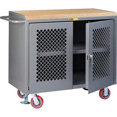 Little Giant - 3,600 Lb Capacity, 3 Shelf, 2 Door Mobile Cabinet Bench - 41" Wide x 24" Deep x 43" High, Steel, Gray - Industrial Tool & Supply