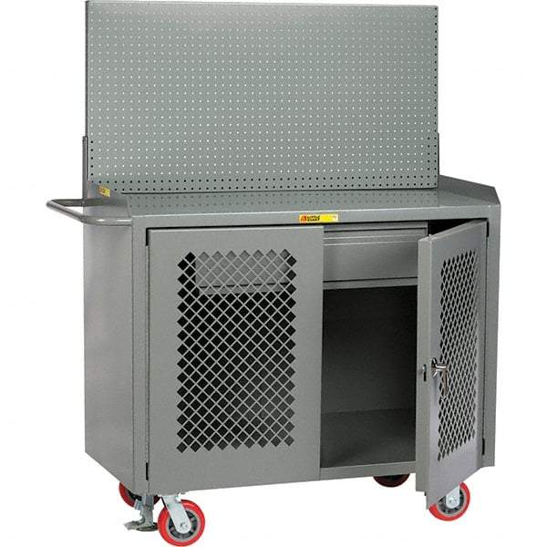 Little Giant - 3,600 Lb Capacity, 2 Shelf, 1 Drawer, 2 Door Mobile Bench Cabinet with Pegboard Panel - 53" Wide x 24" Deep x 43" High, Steel, Gray - Industrial Tool & Supply