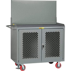Little Giant - 3,600 Lb Capacity, 2 Shelf, 2 Door Mobile Bench Cabinet with Pegboard Panel - 41" Wide x 24" Deep x 43" High, Steel, Gray - Industrial Tool & Supply