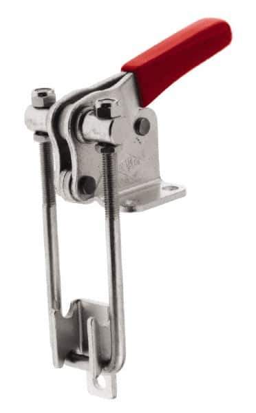 De-Sta-Co - 2,000 Lb Capacity, Vertical, U Hook, Flanged Base, Stainless Steel Pull Action Latch Clamp - 2.46" Drawing Movement, 5.77" OAL, Threaded U Hook, Straight Handle - Industrial Tool & Supply