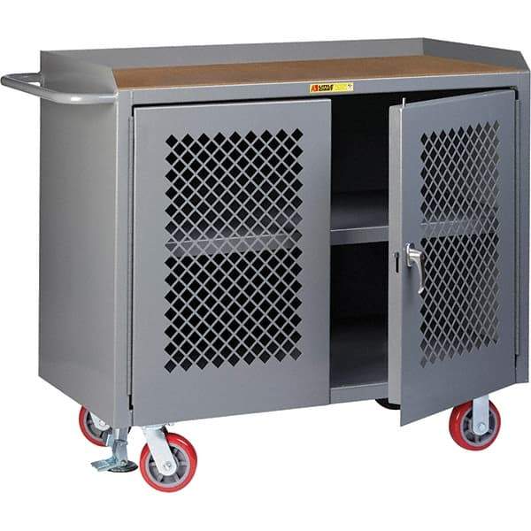Little Giant - 3,600 Lb Capacity, 3 Shelf, 2 Door Mobile Cabinet Bench - 41" Wide x 24" Deep x 43" High, Steel, Gray - Industrial Tool & Supply