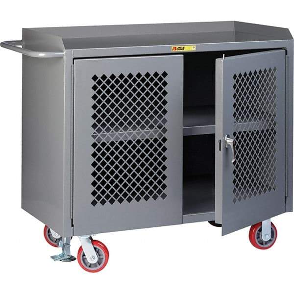 Little Giant - 3,600 Lb Capacity, 3 Shelf, 2 Door Mobile Cabinet Bench - 41" Wide x 24" Deep x 43" High, Steel, Gray - Industrial Tool & Supply