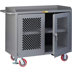 Little Giant - 3,600 Lb Capacity, 3 Shelf, 2 Door Mobile Cabinet Bench - 41" Wide x 24" Deep x 43" High, Steel, Gray - Industrial Tool & Supply