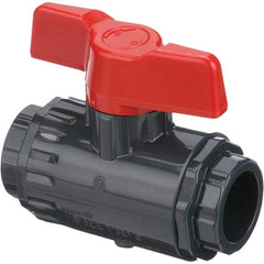 Asahi/America - 1-1/4" Pipe, Standard Port, PVC Ball Valve - Inline - Two Way Flow, Socket Ends, Tee Handle, 150 WOG - Industrial Tool & Supply