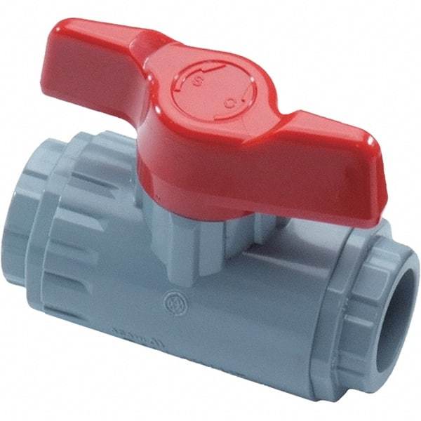 Asahi/America - 1" Pipe, Standard Port, PVC Ball Valve - Inline - Two Way Flow, Threaded Ends, Tee Handle, 150 WOG - Industrial Tool & Supply