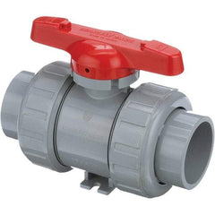Asahi/America - 2-1/2" Pipe, Standard Port, CPVC True Union Design Ball Valve - Inline - Two Way Flow, Socket Ends, Tee Handle, 150 WOG - Industrial Tool & Supply