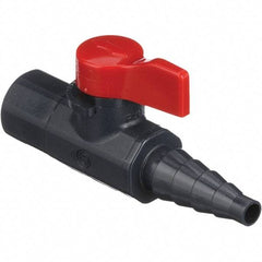 Asahi/America - 1/4" Pipe, Full Port, PVC Ball Valve - 1 Piece, FNPT X Barb Ends, Tee Handle, 150 WOG - Industrial Tool & Supply