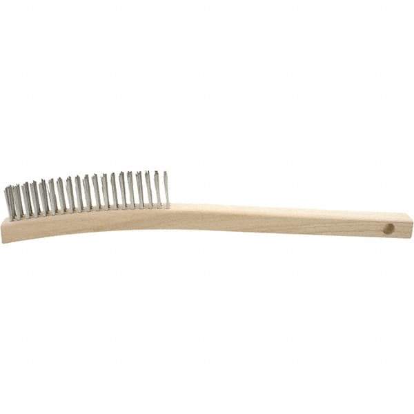 Brush Research Mfg. - 3 Rows x 19 Columns Stainless Steel Scratch Brush - 5-3/4" Brush Length, 13-3/4" OAL, 1-1/8 Trim Length, Wood Curved Back Handle - Industrial Tool & Supply