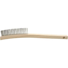 Brush Research Mfg. - 4 Rows x 19 Columns Stainless Steel Scratch Brush - 5-3/4" Brush Length, 13-3/4" OAL, 1-1/8 Trim Length, Wood Curved Back Handle - Industrial Tool & Supply
