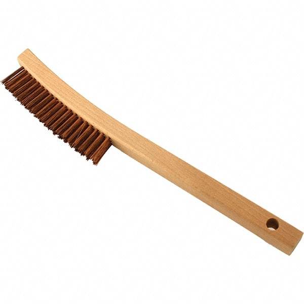Brush Research Mfg. - 3 Rows x 19 Columns Bronze Scratch Brush - 5-3/4" Brush Length, 13-3/4" OAL, 1-1/8 Trim Length, Wood Curved Back Handle - Industrial Tool & Supply