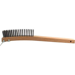 Brush Research Mfg. - 4 Rows x 19 Columns Steel Scratch Brush - 5-3/4" Brush Length, 14" OAL, 1-1/8 Trim Length, Wood Curved Back Handle - Industrial Tool & Supply