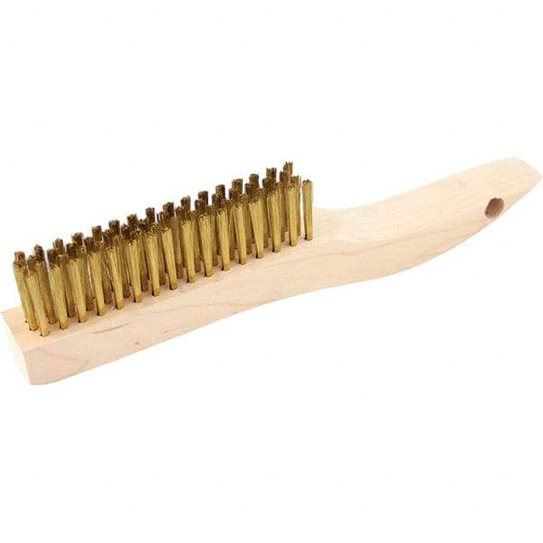 Brush Research Mfg. - 4 Rows x 16 Columns Stainless Steel Scratch Brush - 4-3/4" Brush Length, 10" OAL, 1 Trim Length, Wood Shoe Handle - Industrial Tool & Supply