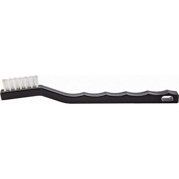 Brush Research Mfg. - 4 Rows x 7 Columns Nylon Scratch Brush - 1/2" Brush Length, 7-1/4" OAL, 1/2 Trim Length, Wood Curved Back Handle - Industrial Tool & Supply
