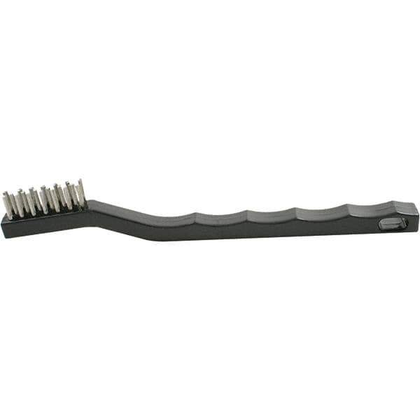 Brush Research Mfg. - 2 Rows x 7 Columns Stainless Steel Scratch Brush - 1/2" Brush Length, 7-1/4" OAL, 1/2 Trim Length, Wood Curved Back Handle - Industrial Tool & Supply