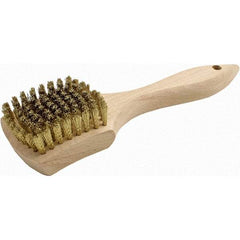 Brush Research Mfg. - 9 Rows x 10 Columns Brass Scratch Brush - 3" Brush Length, 8.87" OAL, 5/8 Trim Length, Wood Straight Back Handle - Industrial Tool & Supply