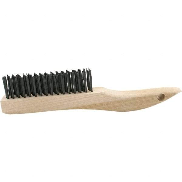 Brush Research Mfg. - 4 Rows x 16 Columns Bronze Scratch Brush - 5-3/4" Brush Length, 10-1/4" OAL, 1-1/8 Trim Length, Wood Curved Back Handle - Industrial Tool & Supply