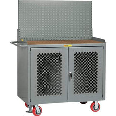 Little Giant - 3,600 Lb Capacity, 2 Shelf, 2 Door Mobile Bench Cabinet with Pegboard Panel - 41" Wide x 24" Deep x 43" High, Steel, Gray - Industrial Tool & Supply