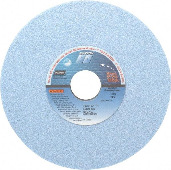 Norton - 7" Diam x 1-1/4" Hole x 3/4" Thick, I Hardness, 46 Grit Surface Grinding Wheel - Ceramic, Type 5, Coarse Grade, 3,600 Max RPM, Vitrified Bond, One-Side Recess - Industrial Tool & Supply