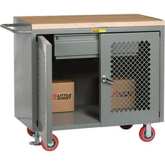 Little Giant - 3,600 Lb Capacity, 2 Shelf, 1 Drawer, 2 Door Mobile Cabinet Bench - 41" Wide x 24" Deep x 43" High, Steel, Gray - Industrial Tool & Supply