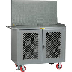 Little Giant - 3,600 Lb Capacity, 2 Shelf, 2 Door Mobile Bench Cabinet with Pegboard Panel - 41" Wide x 24" Deep x 43" High, Steel, Gray - Industrial Tool & Supply