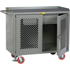 Little Giant - 3,600 Lb Capacity, 2 Shelf, 1 Drawer, 2 Door Mobile Cabinet Bench - 41" Wide x 24" Deep x 43" High, Steel, Gray - Industrial Tool & Supply