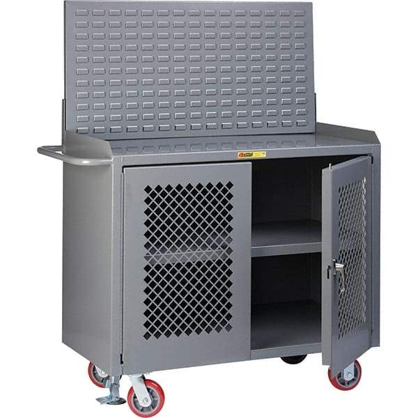 Little Giant - 3,600 Lb Capacity, 3 Shelf, 2 Door Mobile Bench Cabinet with Louvered Panel - 41" Wide x 24" Deep x 43" High, Steel, Gray - Industrial Tool & Supply