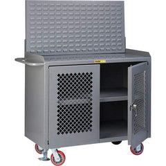 Little Giant - 3,600 Lb Capacity, 3 Shelf, 2 Door Mobile Bench Cabinet with Louvered Panel - 41" Wide x 24" Deep x 43" High, Steel, Gray - Industrial Tool & Supply