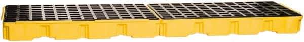Eagle - 66 Gal Sump, 8,000 Lb Capacity, 4 Drum, Polyethylene Platform - 26-1/4" Long x 103-1/2" Wide x 6-3/4" High, Yellow, Low Profile, Vertical, Inline Drum Configuration - Industrial Tool & Supply