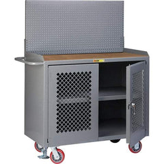 Little Giant - 3,600 Lb Capacity, 3 Shelf, 2 Door Mobile Bench Cabinet with Pegboard Panel - 41" Wide x 24" Deep x 43" High, Steel, Gray - Industrial Tool & Supply