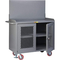 Little Giant - 3,600 Lb Capacity, 3 Shelf, 2 Door Mobile Bench Cabinet with Pegboard Panel - 41" Wide x 24" Deep x 43" High, Steel, Gray - Industrial Tool & Supply