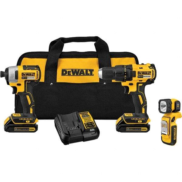 DeWALT - Cordless Tool Combination Kits Voltage: 20 Tools: Compact Drill/Driver; 1/4" Impact Driver; LED Light - Industrial Tool & Supply