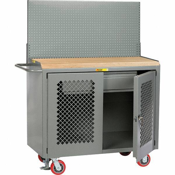 Little Giant - 3,600 Lb Capacity, 2 Shelf, 1 Drawer, 2 Door Mobile Bench Cabinet with Pegboard Panel - 53" Wide x 24" Deep x 43" High, Steel, Gray - Industrial Tool & Supply