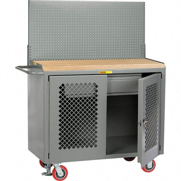 Little Giant - 3,600 Lb Capacity, 2 Shelf, 1 Drawer, 2 Door Mobile Bench Cabinet with Pegboard Panel - 41" Wide x 24" Deep x 43" High, Steel, Gray - Industrial Tool & Supply