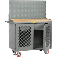 Little Giant - 3,600 Lb Capacity, 2 Shelf, 1 Drawer, 2 Door Mobile Bench Cabinet with Pegboard Panel - 41" Wide x 24" Deep x 43" High, Steel, Gray - Industrial Tool & Supply