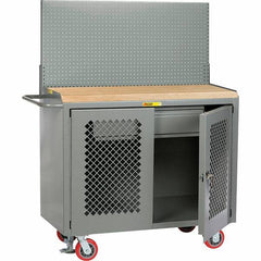 Little Giant - 3,600 Lb Capacity, 2 Shelf, 1 Drawer, 2 Door Mobile Bench Cabinet with Pegboard Panel - 53" Wide x 24" Deep x 43" High, Steel, Gray - Industrial Tool & Supply
