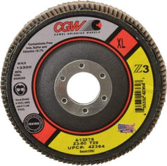 Camel Grinding Wheels - 60 Grit, 4-1/2" Disc Diam, 7/8" Center Hole, Type 29 Zirconia Alumina Flap Disc - 13,300 Max RPM, Poly Cotton Backing, Arbor Attaching System, Coated - Industrial Tool & Supply