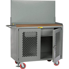 Little Giant - 3,600 Lb Capacity, 2 Shelf, 1 Drawer, 2 Door Mobile Bench Cabinet with Pegboard Panel - 41" Wide x 24" Deep x 43" High, Steel, Gray - Industrial Tool & Supply