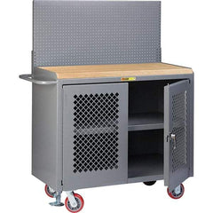 Little Giant - 3,600 Lb Capacity, 3 Shelf, 2 Door Mobile Bench Cabinet with Pegboard Panel - 41" Wide x 24" Deep x 43" High, Steel, Gray - Industrial Tool & Supply