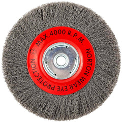 Norton - 8" OD, 5/8" Arbor Hole, Crimped Carbon Wheel Brush - Industrial Tool & Supply