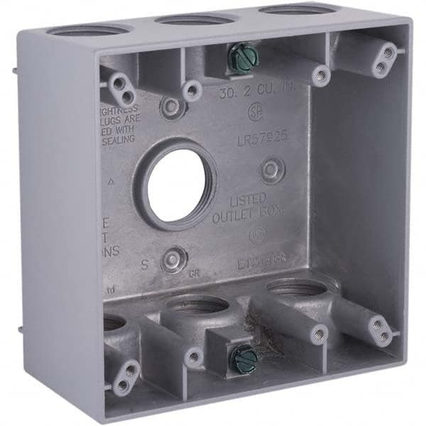 Hubbell-Raco - 4-1/2 x 4-1/2 x 2-1/4" Aluminum Square Weather Resistant Outlet Box - Industrial Tool & Supply