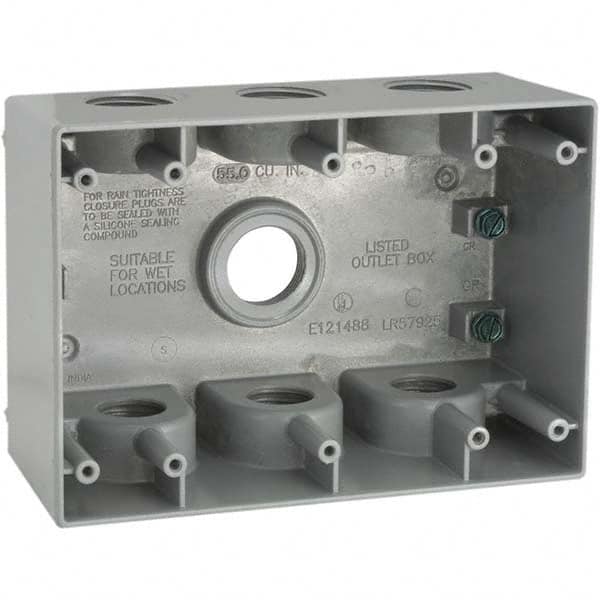 Hubbell-Raco - 4-1/2 x 6-3/8 x 2.781" Aluminum Rectangular Weather Resistant Outlet Box - Industrial Tool & Supply